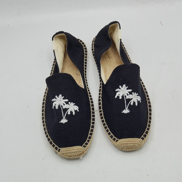 Soludos Palm Tree Embroidered Espadrille Linen Smoking Slippers In Black Size 10 - Picture 1 of 14